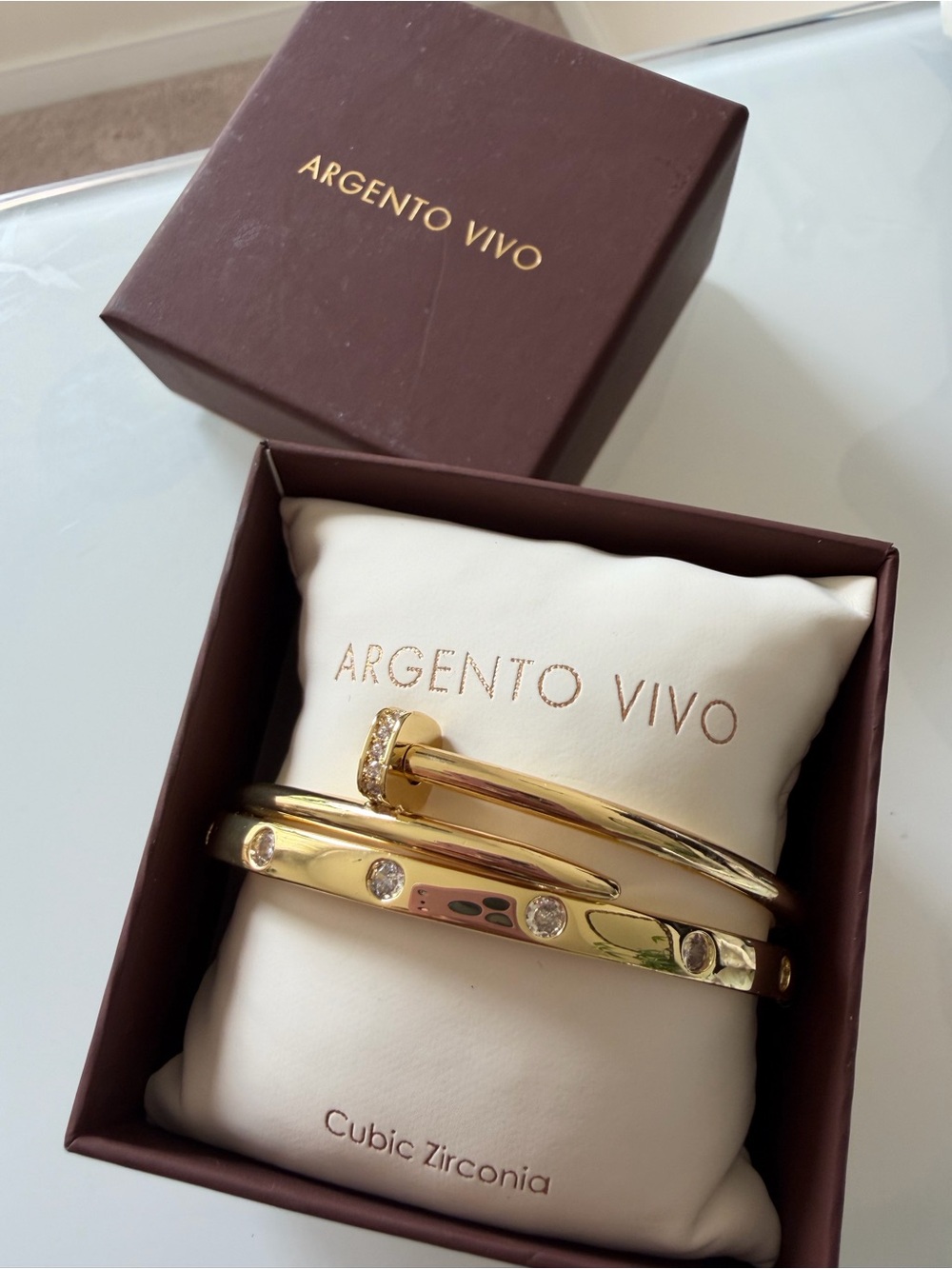 Gold Cubic Zirconia nail Bracelet cuff Set